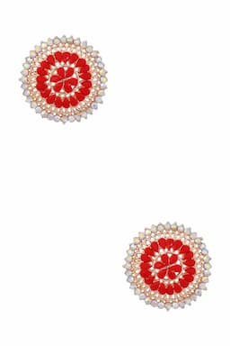 Gold Plated Floral Stud Earrings for Women 014389RED1
