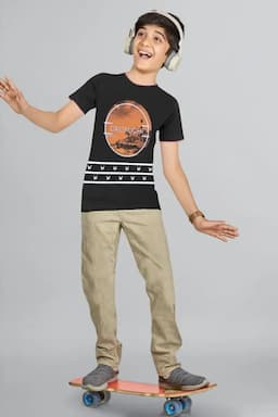 Boy's Printed Cotton T-shirt   01444267YRSBLA