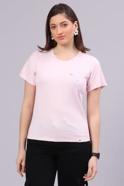 Cotton Blend Printed T-Shirt for Women 014501XLBABPIN