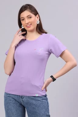 Cotton Blend Printed T-Shirt for Women 014501XLPUR