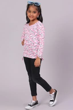 Cotton Conversational Printed T-Shirt with side knot for Girl (3 - 16 Yrs) 0145111314YRSBABPIN