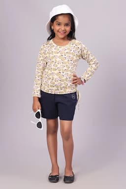 Cotton Conversational Printed T-Shirt with side knot for Girl (3 - 16 Yrs) 0145113YRSBEI