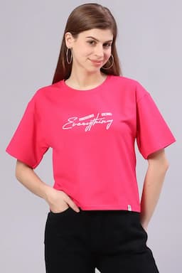 Cotton Blend Embossed T-Shirt for Women 014540XXLPIN