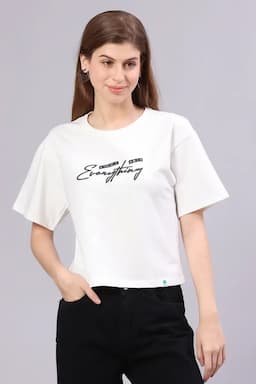 Cotton Blend Embossed T-Shirt for Women 014540XXLWHI