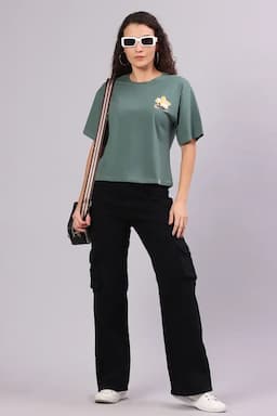 Cotton Blend Printed T-Shirt for Women 014594LDARGRE