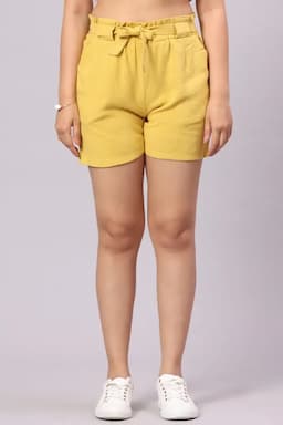 Linen Solid Shorts for Women 014603MUSXL2