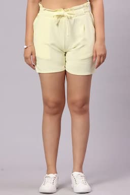 Linen Solid Shorts for Women 014603PASYELM2