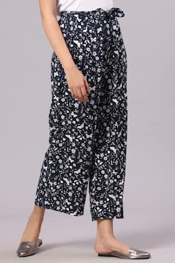Rayon Floral Printed Palazzo Pant for Women 014629MNAVBLU