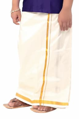 Boy's Art Silk Shirt & Dhoti with Angavasthuram 5 Pcs Set (Accessories Included) 014722VIO910YRS