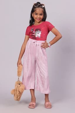 Girl's Nylon Solid Palazzos (2 - 17 Yrs) 014749PIN67YRS