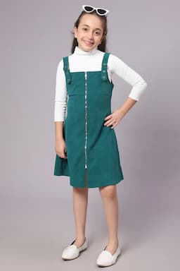 Girl's Corduroy Solid Dungaree Set (4-17 Yrs) 014796GRE67YEA2