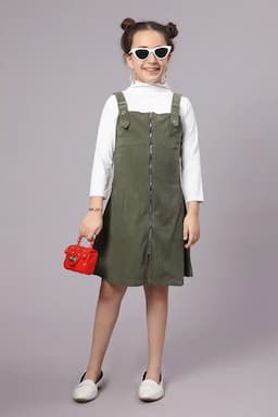 Girl's Corduroy Solid Dungaree Set (4-17 Yrs) 014796OLI1617YEA