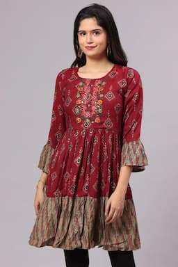 Cotton Blend Printed Tops for Women 015096MARM