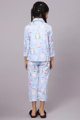 Girl's Cotton Blend Printed Pyjama Set (1 - 10 Yrs) 015131LIGBLU78YRS