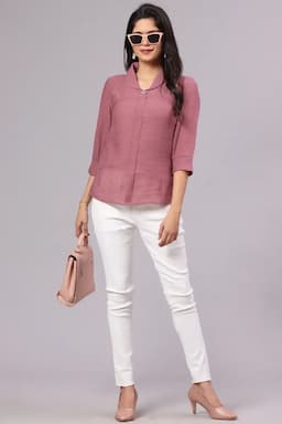 Georgette Solid Shirt Type Top for Women 015156MMAU