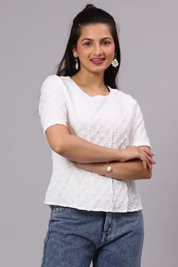 Jacquard Solid Top for Women 015164MWHI2
