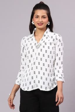 Polyester Crepe Geometric Printed Top for Women 015171LWHI