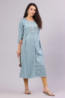 Cotton Embroidery Maternity Kurta for Women 015256MLIGBLU