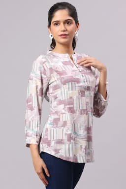 Georgette Abstract Printed Shirt Style Top for Women 015283MPIN
