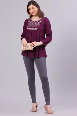 Cotton Lycra Solid Leggings for Women 015288LDARGRE