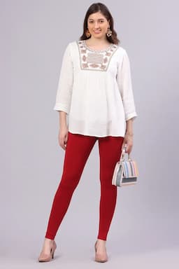 Cotton Lycra Solid Leggings for Women 015288LMAR