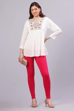 Cotton Lycra Solid Leggings for Women 015288LRANPIN