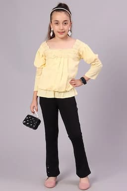 Girl's Polyester Embroidered Top (4 - 17 Yrs) 0153221617YRSYEL