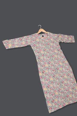 Cotton Blend Floral Printed Kurti For Women  015323XLGRE