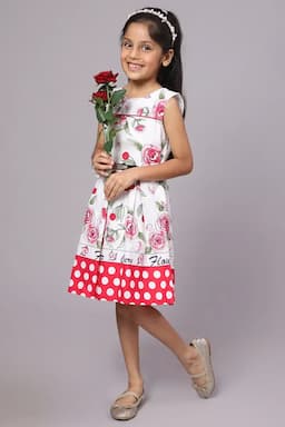 Girl's Cotton Blend Printed Frock ( 1 - 10 Yrs) 015387PIN910YRS