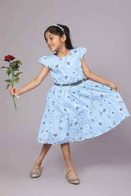 Girl's Cotton Blend Printed Frock (1 - 10 Yrs) 015388BLU910YRS