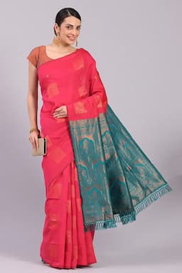 Art Silk Woven Design Saree with Blouse for Women 015605AQUGREFRESIZ