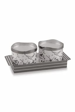 Liza Plastic Hibiki Serving Tray with 2 Jars - 400 ml (Each) 015758GRE1