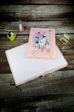 BTS Zipper Pouch Fur-Covered Ruled Diary for Kids - Peach ( Design May Vary ) 015836PEA12