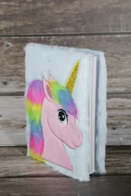 Unicorn Embossed Fur-Covered Ruled Diary for Kids - Blue 015844BLU1