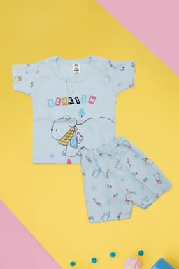Cotton T-shirt with Shorts Set for Just Born (2-Pcs Set) 015850SKYBLU612