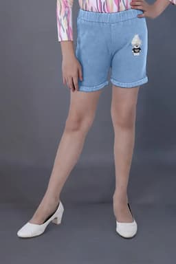 Girl's Denim Solid Shorts (3-16 Yrs) 015865BLU78YRS