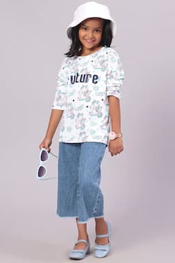 Polyester Conversational Printed T-Shirt for Girl (1 - 16 Yrs) 0159721314YRSSKYBLU