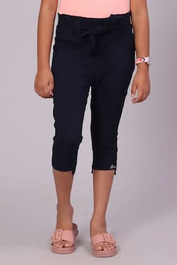 Girl's Cotton Lycra Blend Solid Capri (1 - 18 Yrs) 015993NAVBLU78YRS