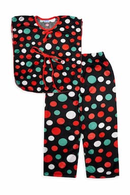 Girl's Polyester Polka Printed Pyjama Set 016088RED23YRS