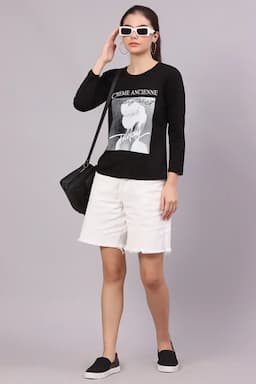Cotton Lycra Graphic Printed T-Shirt for Women 016306XXLBLA