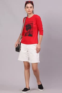 Cotton Lycra Graphic Printed T-Shirt for Women 016306XXLRED