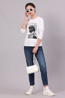 Cotton Lycra Graphic Printed T-Shirt for Women 016306XXLWHI