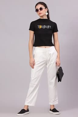 Cotton Lycra Typographic Printed T-Shirt for Women 016311LBLA