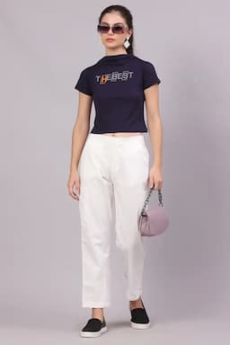 Cotton Lycra Typographic Printed T-Shirt for Women 016311XXLNAVBLU