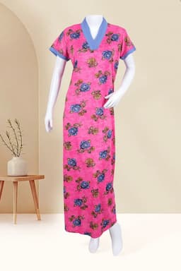 Polyester Floral Print Nighty for Women 016406PINFRESIZ