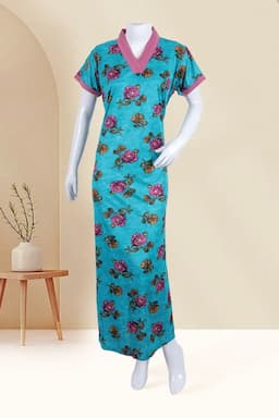 Polyester Floral Print Nighty for Women 016406TEAFRESIZ