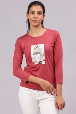 Cotton Lycra Graphic Printed T-Shirt for Women 016414LDUSPIN
