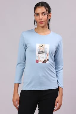 Cotton Lycra Graphic Printed T-Shirt for Women 016414LSKYBLU
