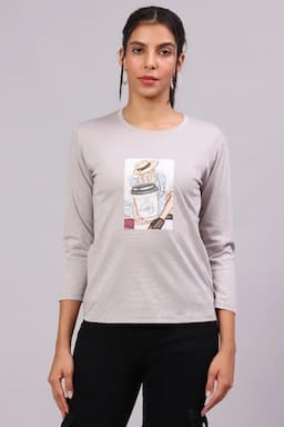 Cotton Lycra Graphic Printed T-Shirt for Women 016414XXLGRE