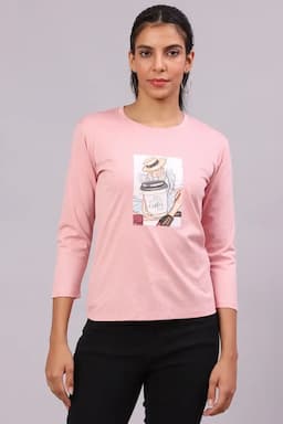 Cotton Lycra Graphic Printed T-Shirt for Women 016414XXLPIN
